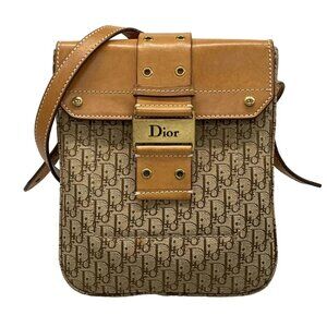 Auth DIOR/ChristianDior Street Chic/Trotter Beige Light Brown Jacquard Leather